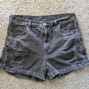 American Eagle Outfitters Women's Dark Gray Ripped Jean Shorts